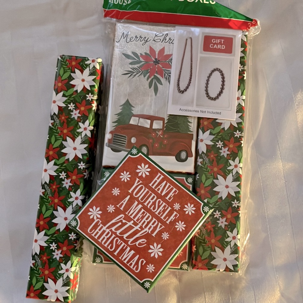 Christmas jewelry gift box bundle of 5 plus 4 fancy NWT gift tags.